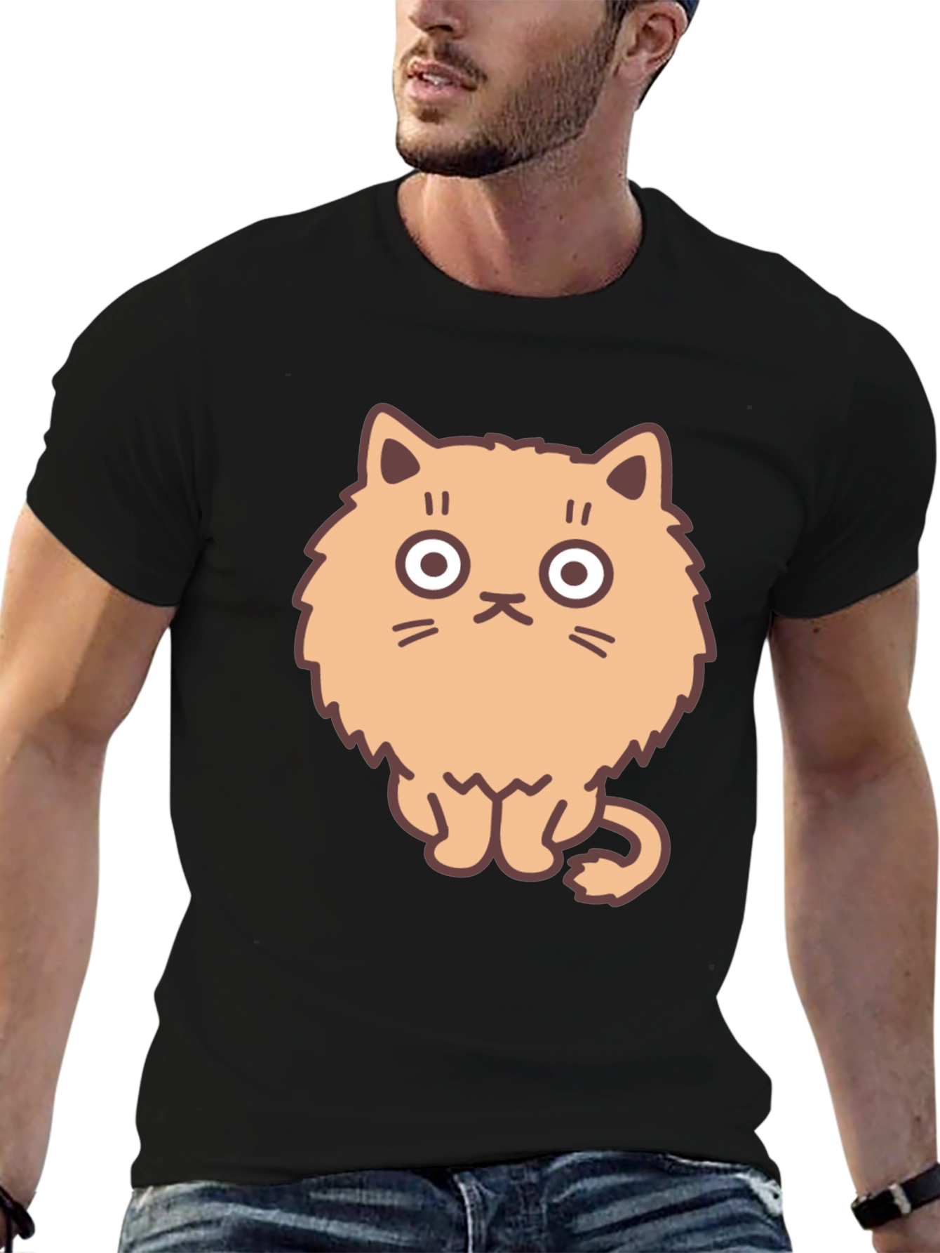 Cartoon Cat Graphic Tee - Mens Black T-Shirt