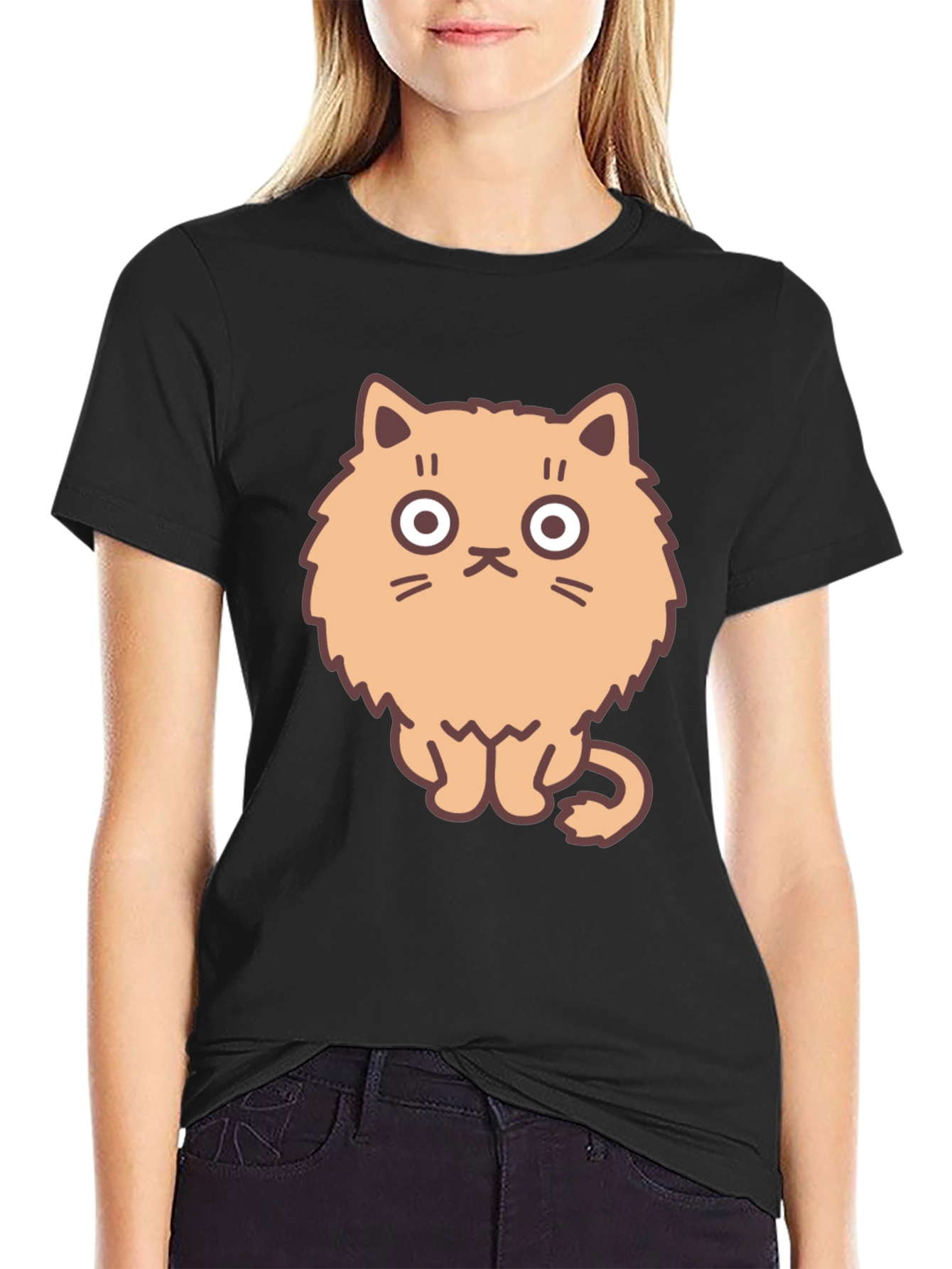 Cartoon Cat Graphic Tee - Mens Black T-Shirt