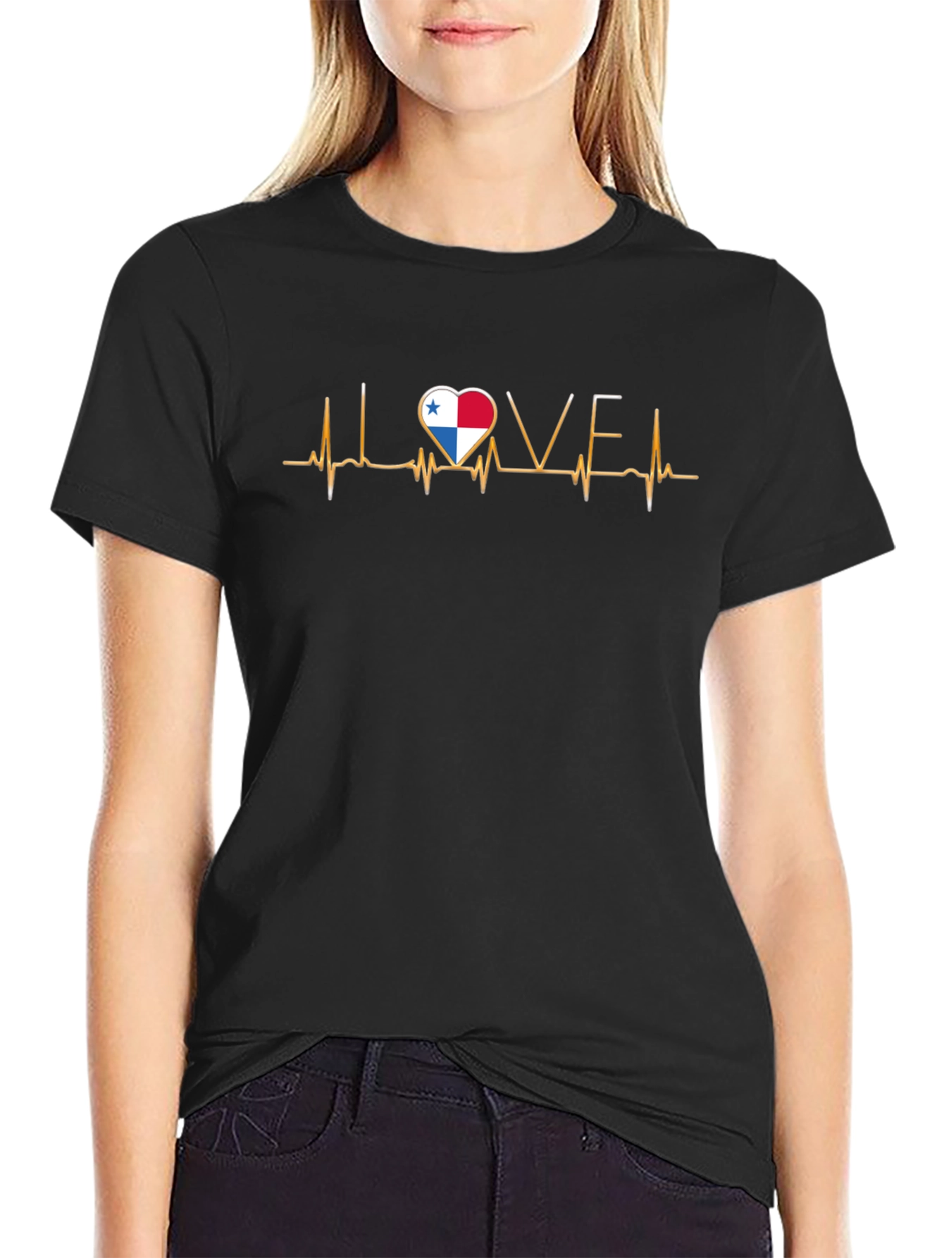 Panama Flag Heartbeat T-Shirt - I LOVE Panama
