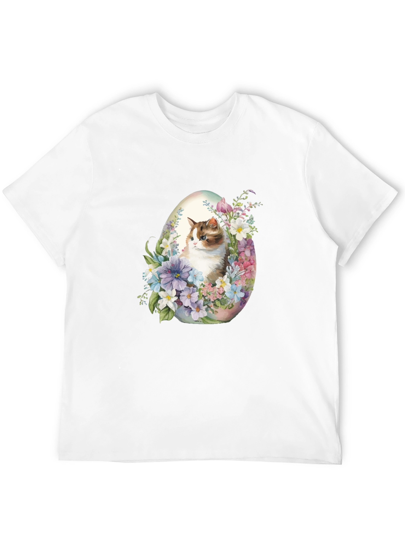 Easter Cat Egg T-Shirt - Cute Kitten Floral Design