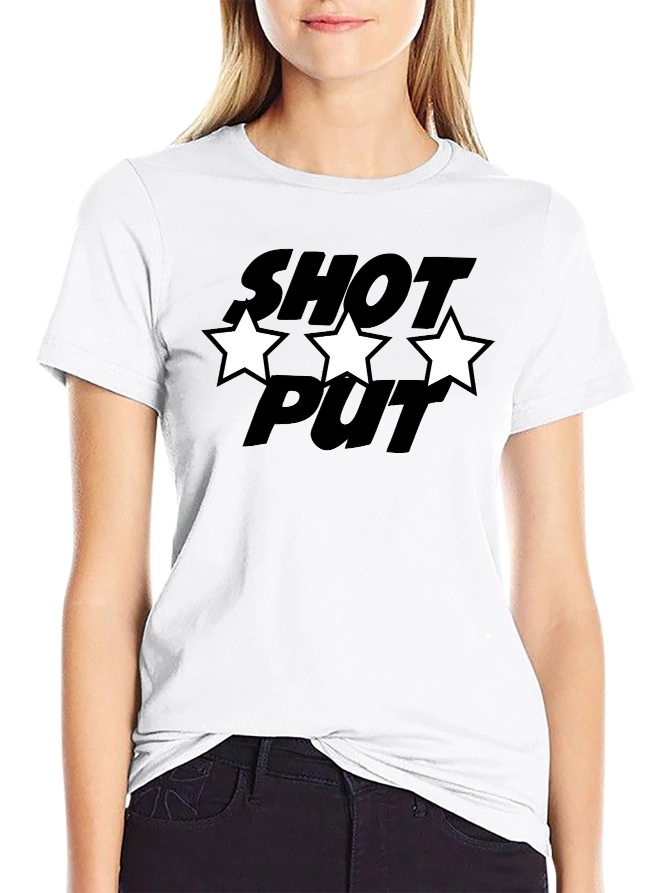Shot Put T-Shirt with Star Design - Black