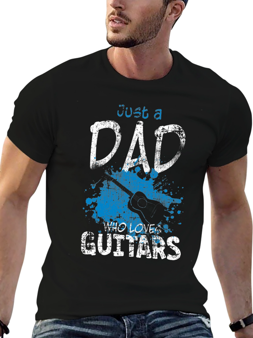 Dad Who Loves Guitars Black T-Shirt