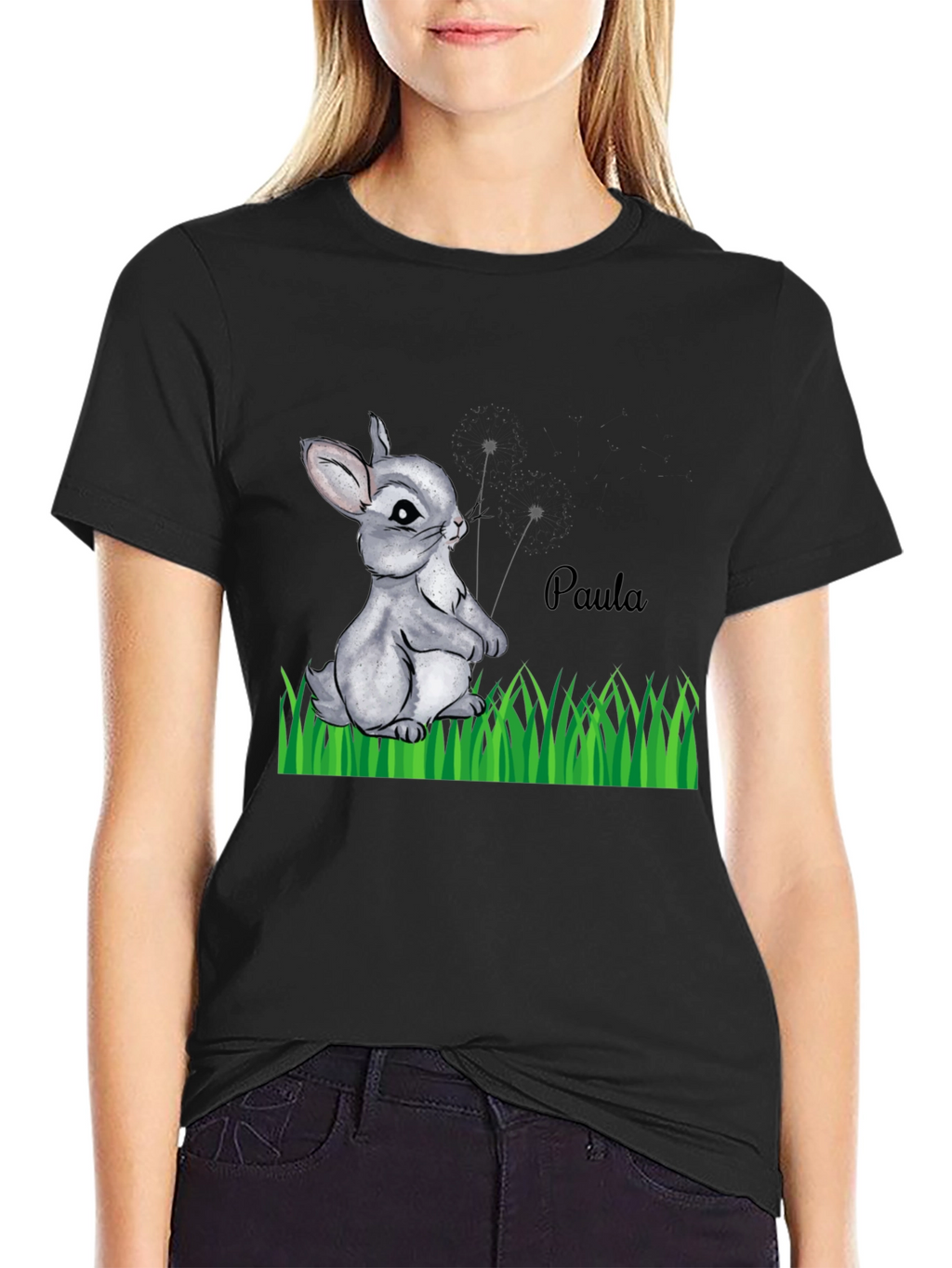 Cute Bunny Paula Personalized Black T-Shirt