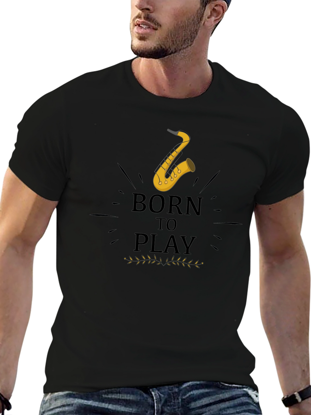 Born to Play Saxophone Black Graphic Tee