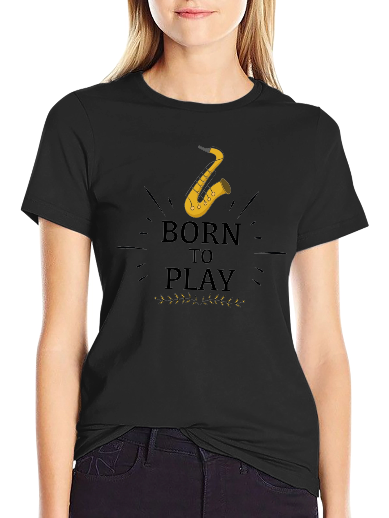 Born to Play Saxophone Black Graphic Tee
