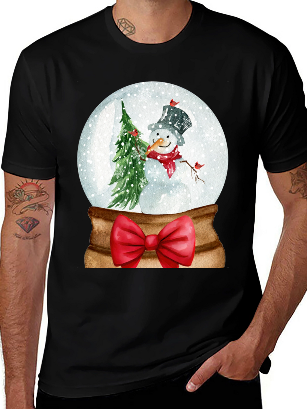 Festive Snow Globe Snowman Graphic Tee