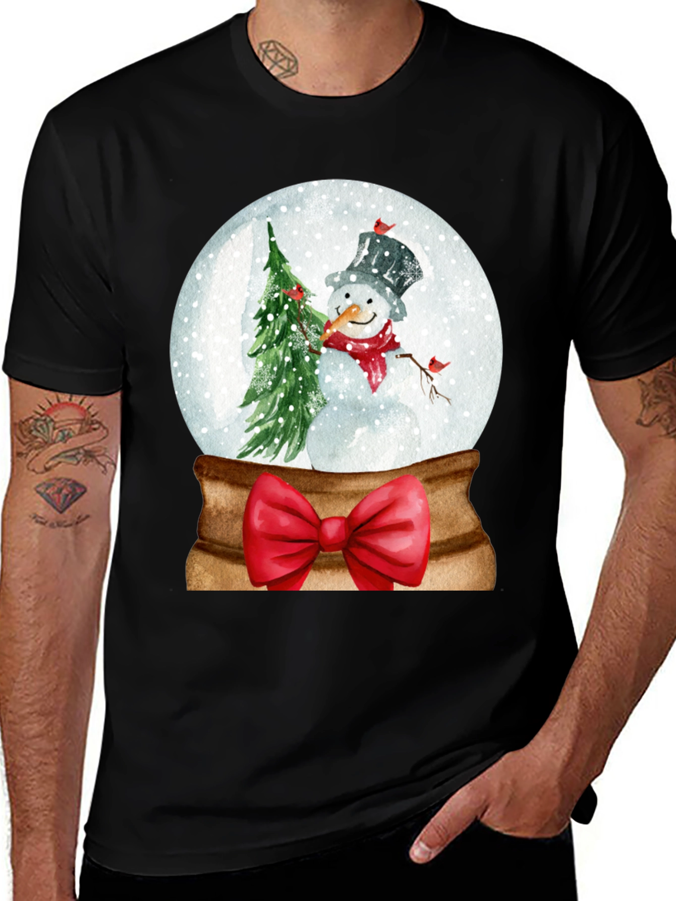 Festive Snow Globe Snowman Graphic Tee