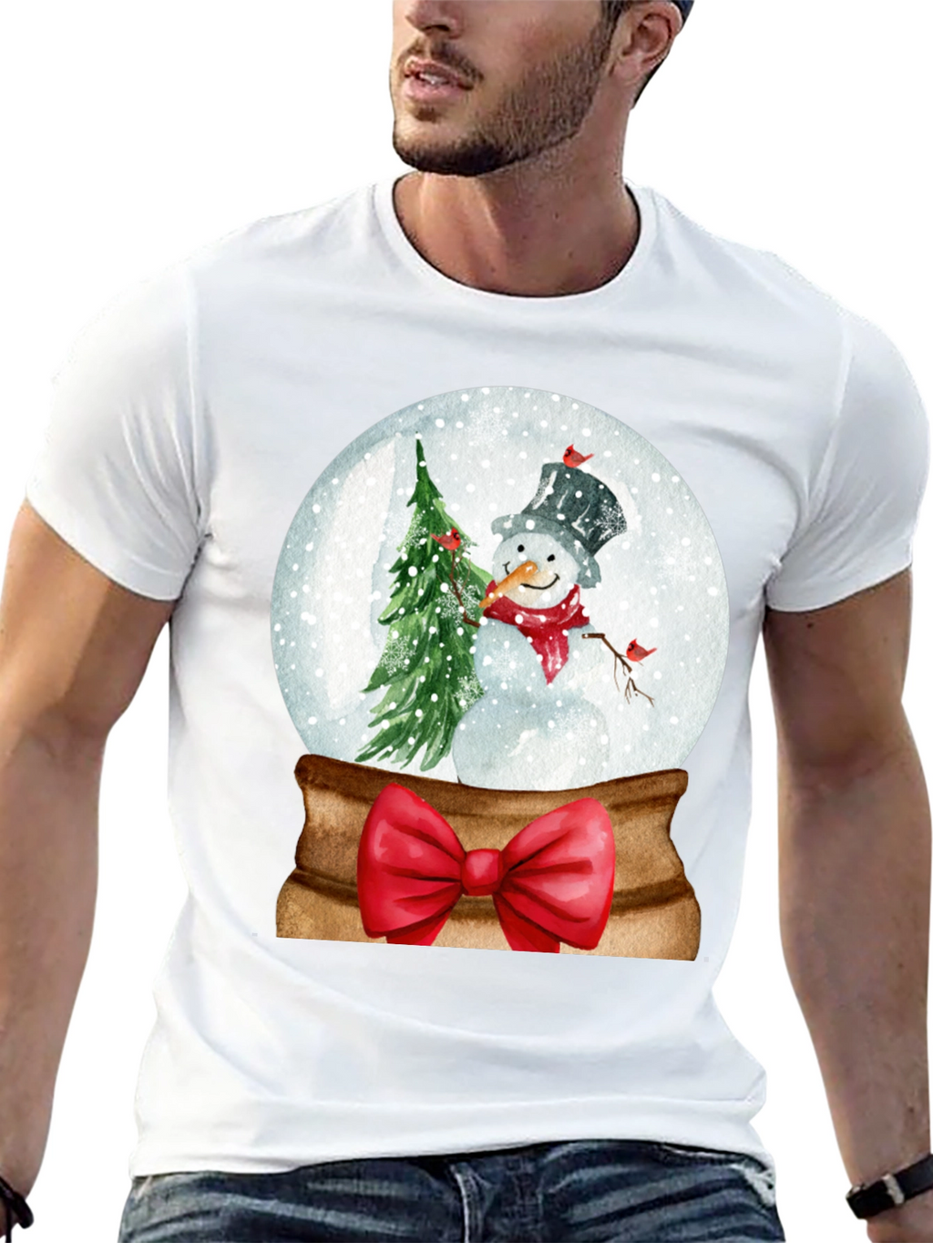 Festive Snow Globe Snowman Graphic Tee