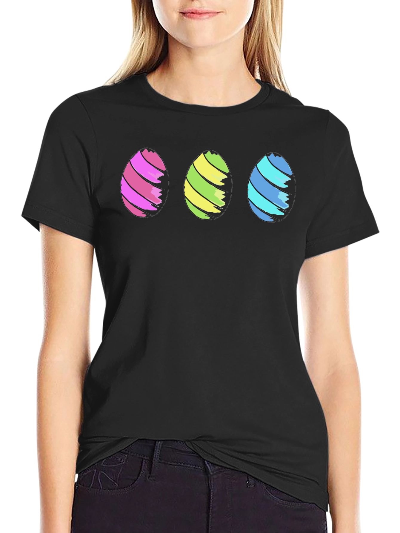 Easter Eggs Graphic Black T-Shirt