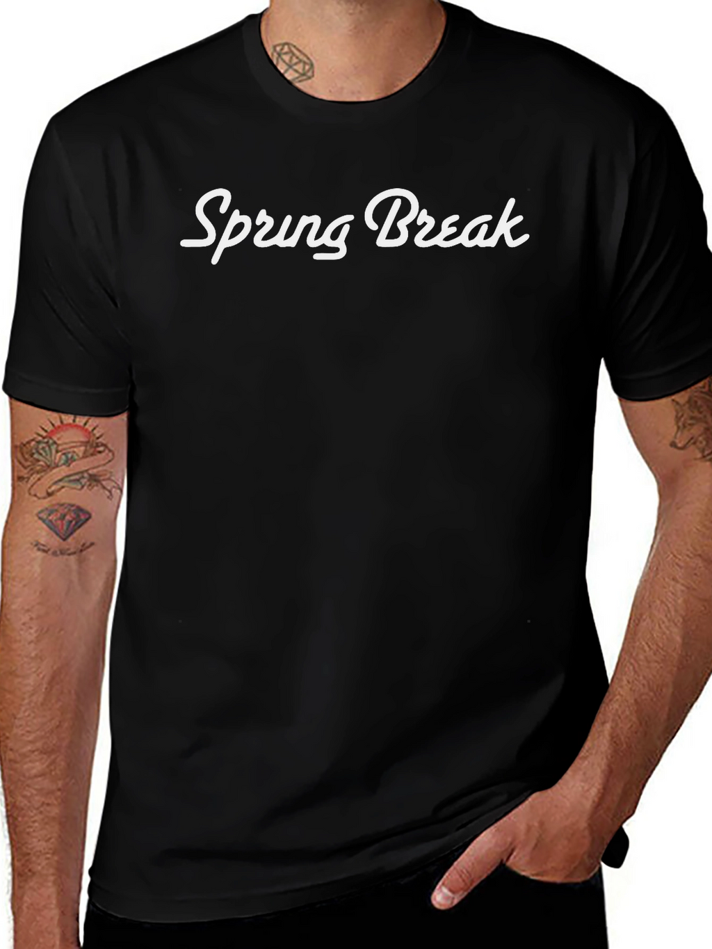 Spring Break Graphic T-Shirt - Black Crew Neck Tee