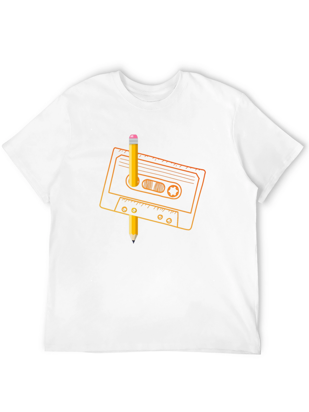 Retro Cassette Tape & Pencil Black T-Shirt