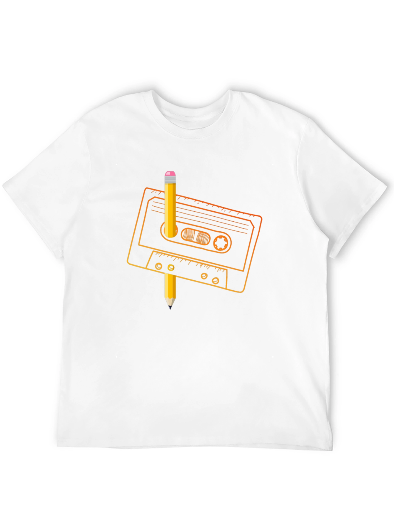 Retro Cassette Tape & Pencil Black T-Shirt