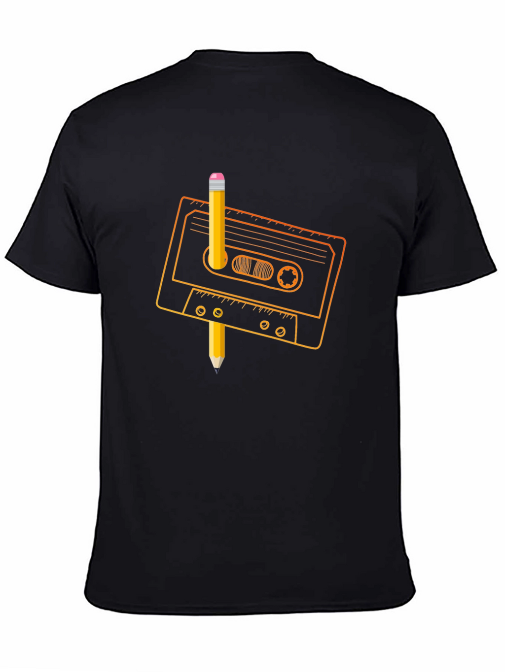 Retro Cassette Tape & Pencil Black T-Shirt