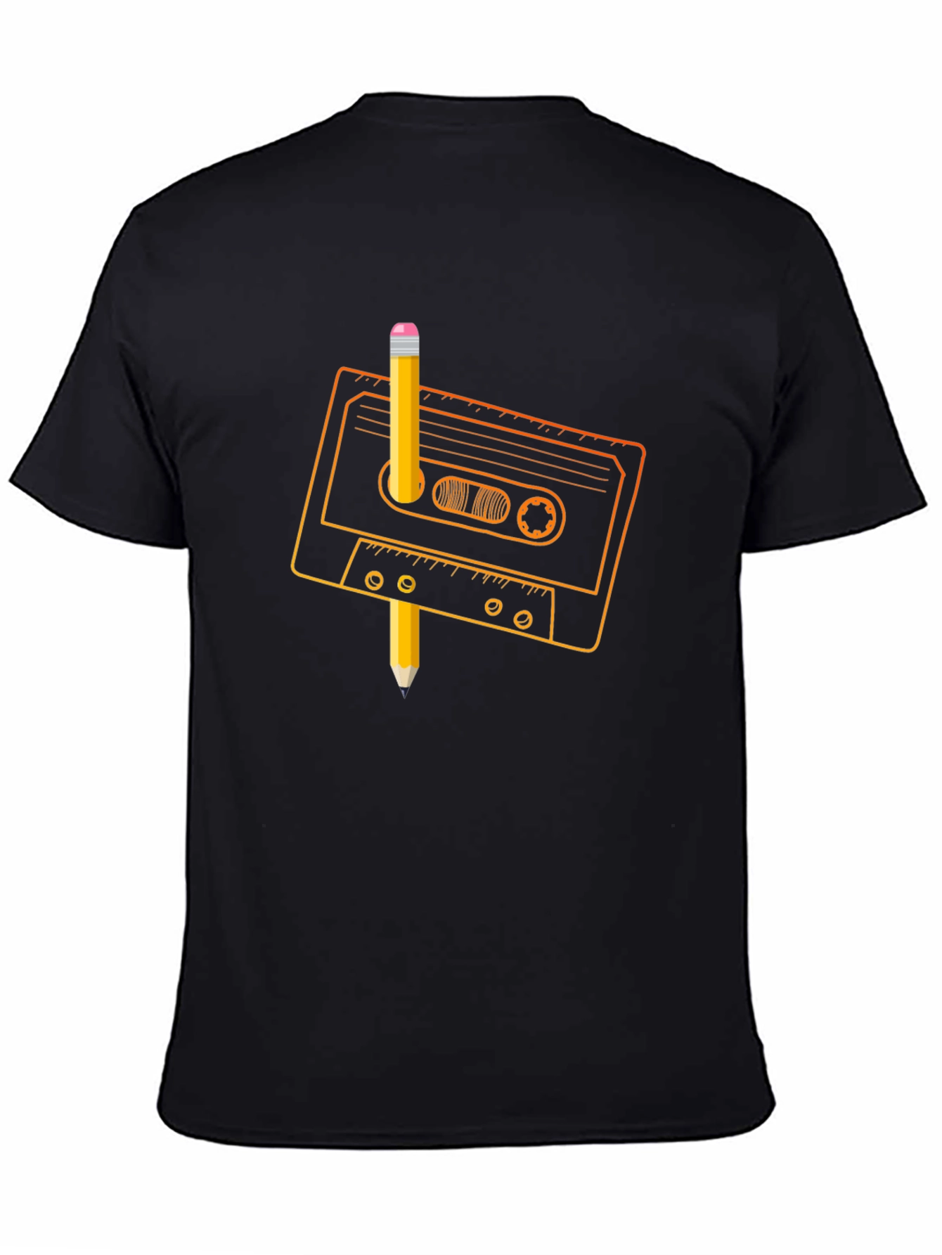 Retro Cassette Tape & Pencil Black T-Shirt
