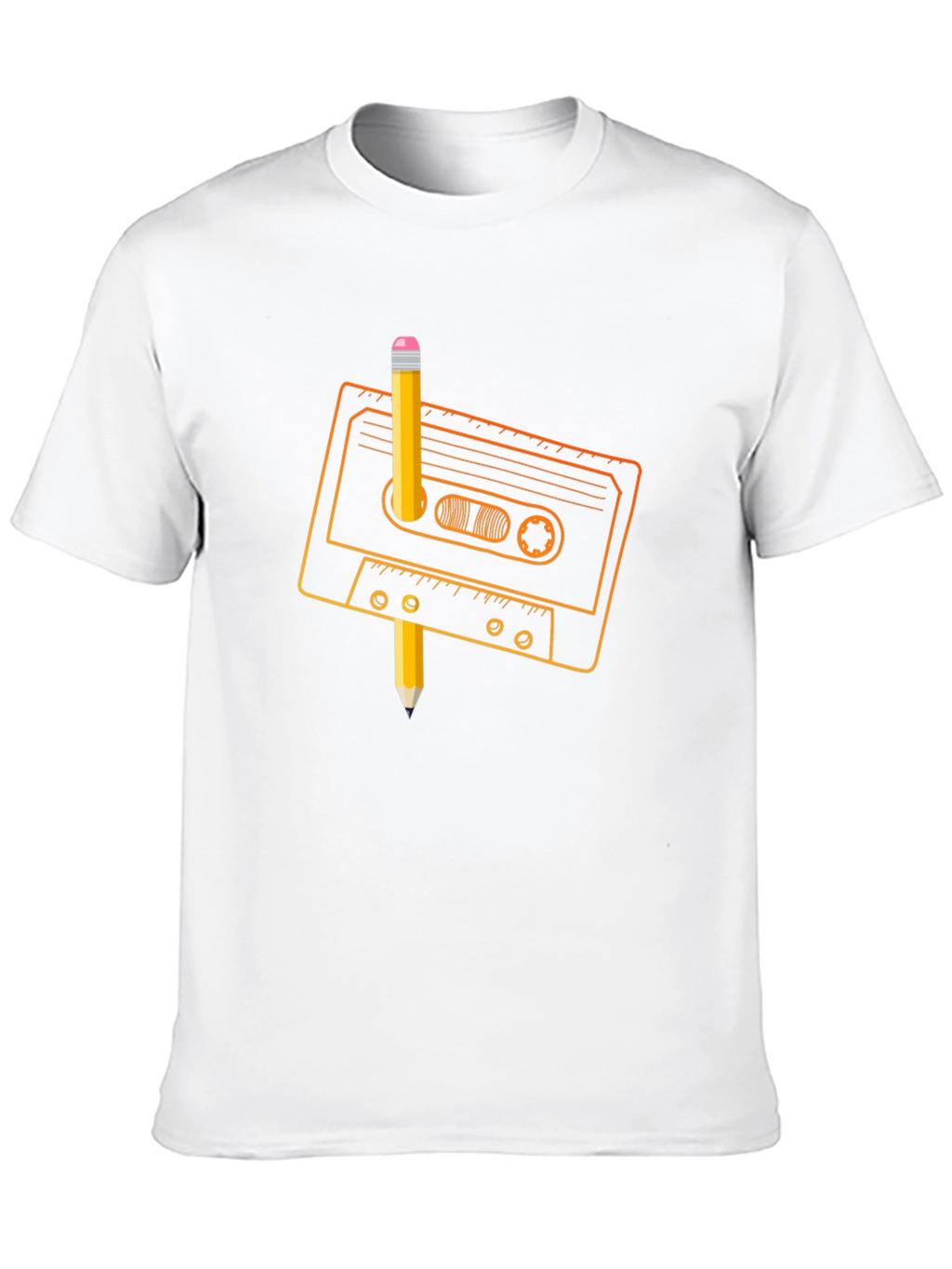 Retro Cassette Tape & Pencil Black T-Shirt