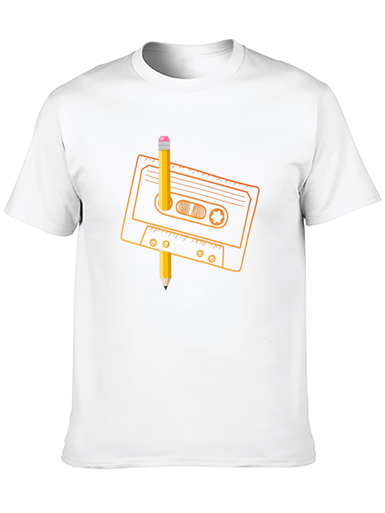 Retro Cassette Tape & Pencil Black T-Shirt