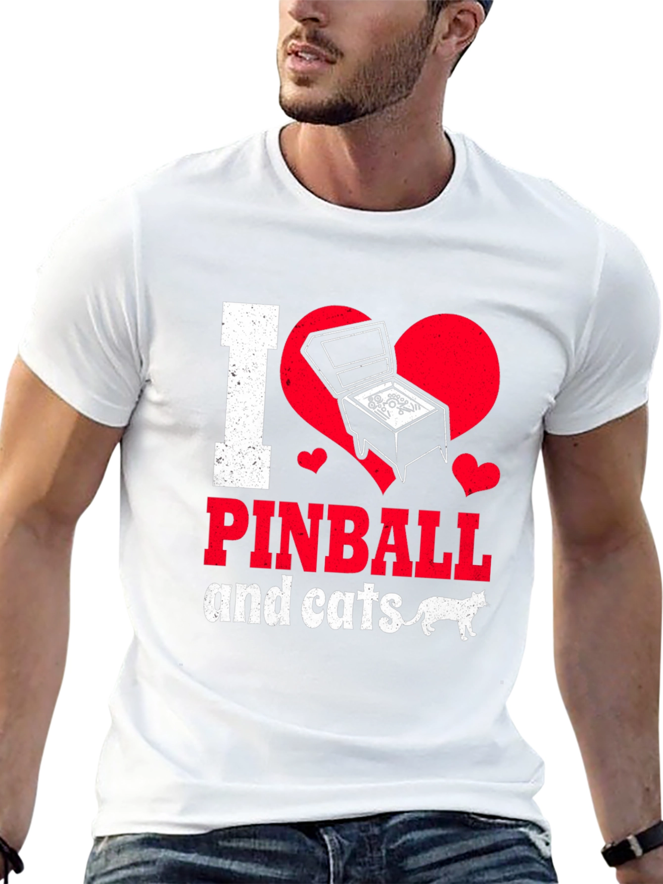 I Love Pinball and Cats Graphic T-Shirt
