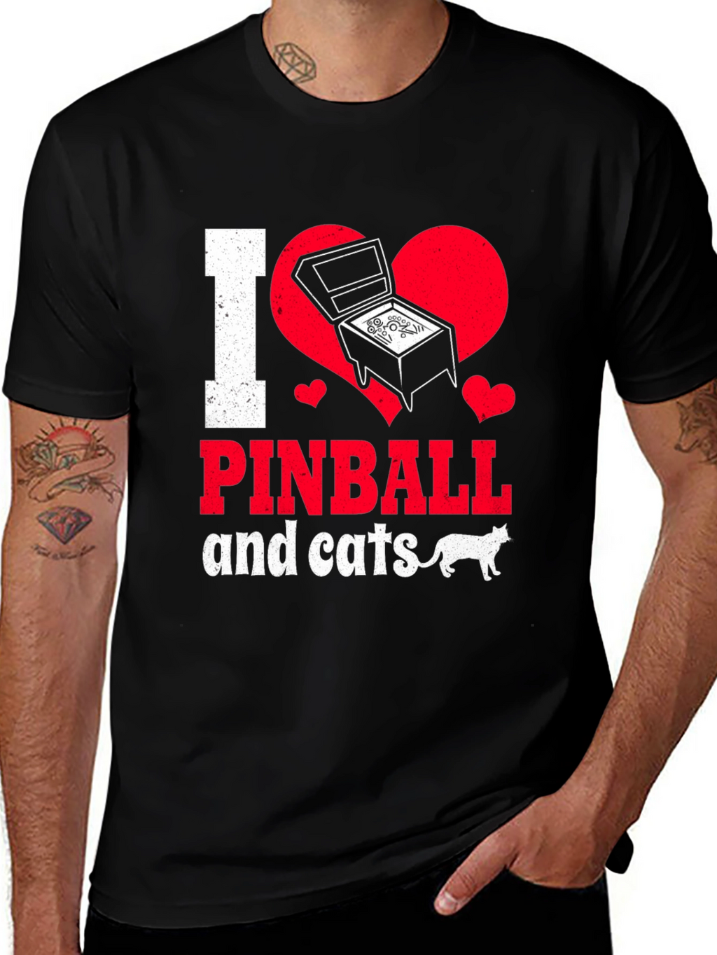 I Love Pinball and Cats Graphic T-Shirt