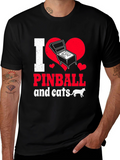 I Love Pinball and Cats Graphic T-Shirt