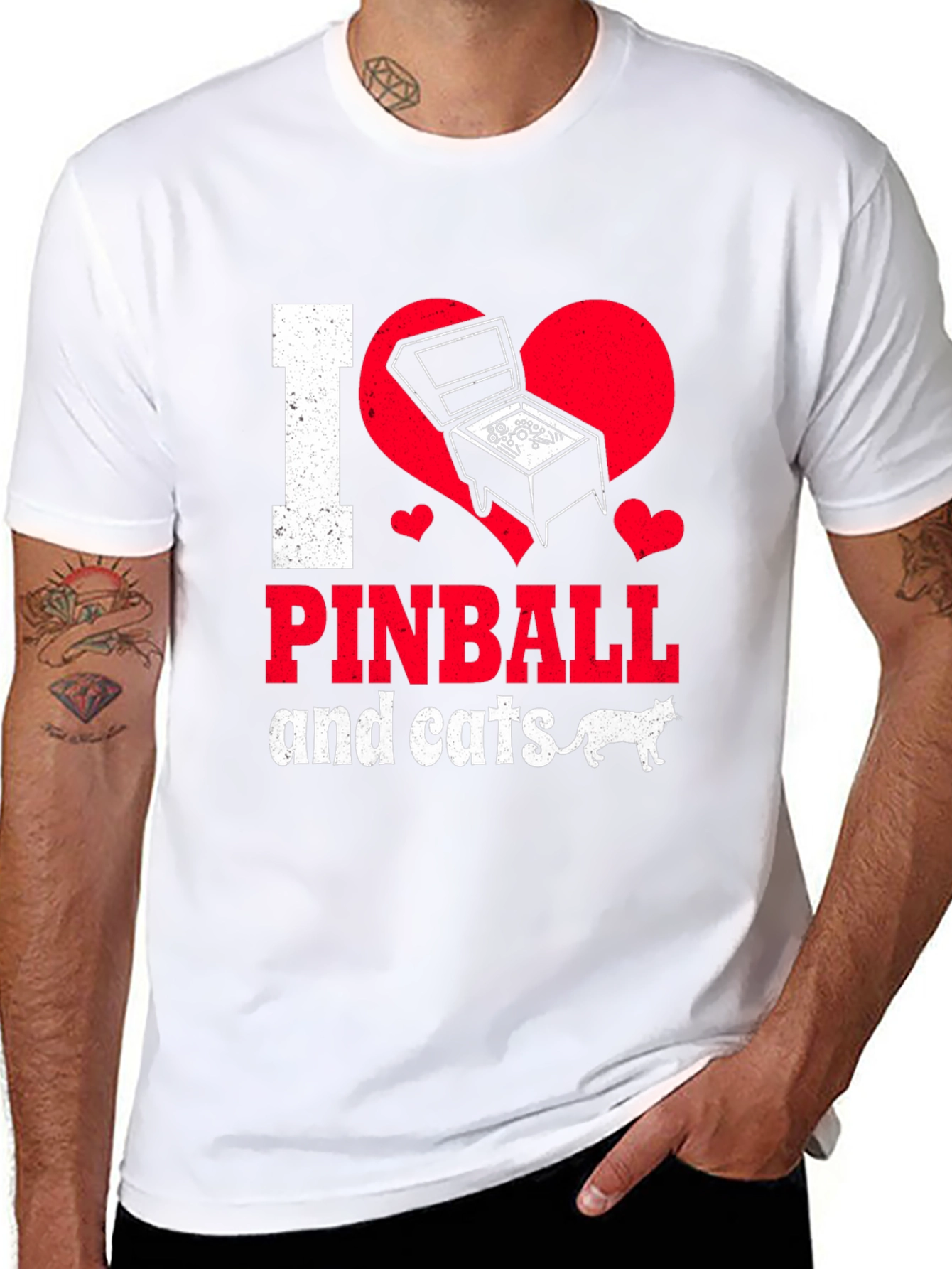 I Love Pinball and Cats Graphic T-Shirt