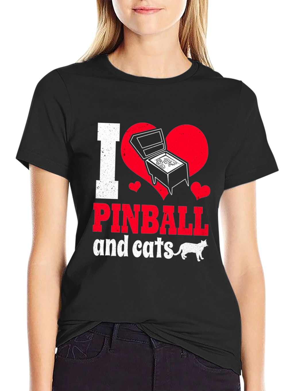 I Love Pinball and Cats Graphic T-Shirt