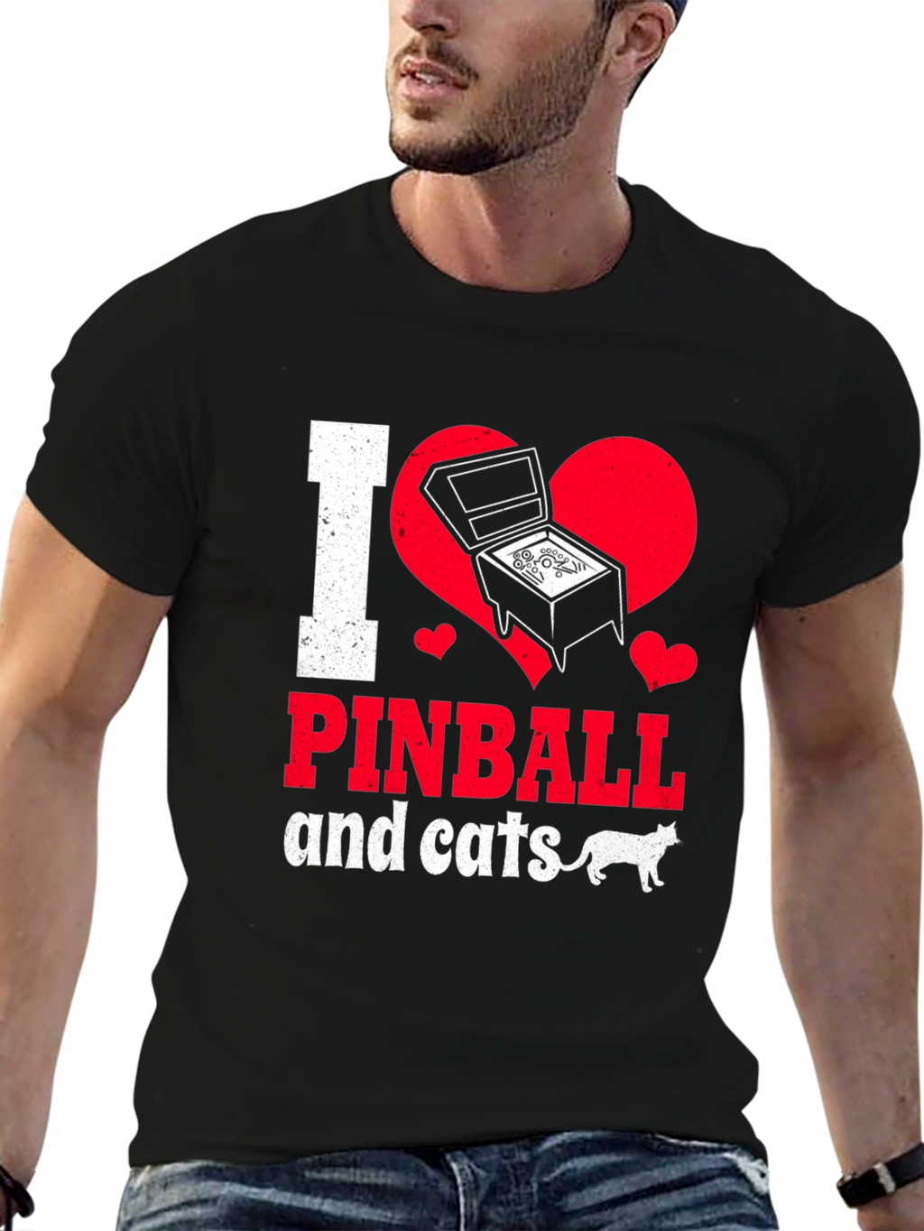 I Love Pinball and Cats Graphic T-Shirt