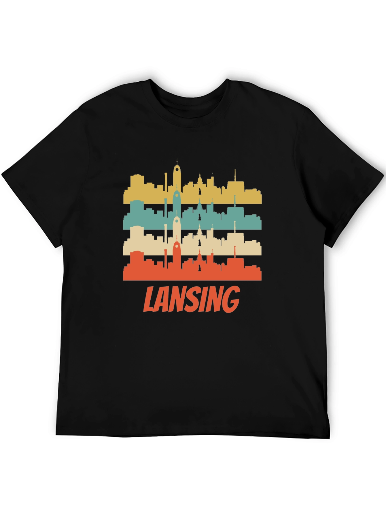 Lansing Cityscape Retro T-Shirt - Vintage Style Tee