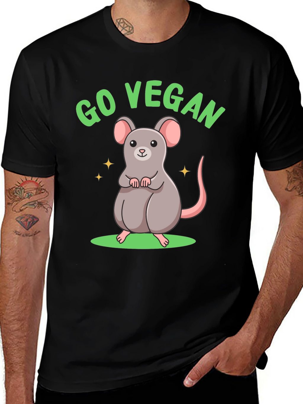Go Vegan Rat Graphic T-Shirt