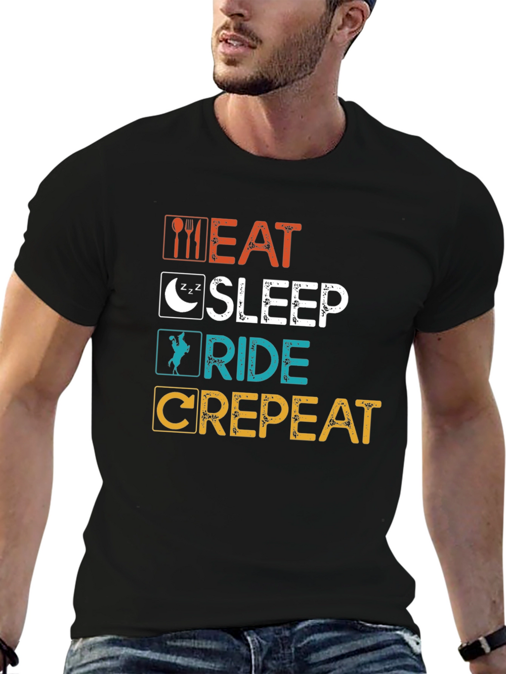 Eat Sleep Ride Crepeat Black T-Shirt
