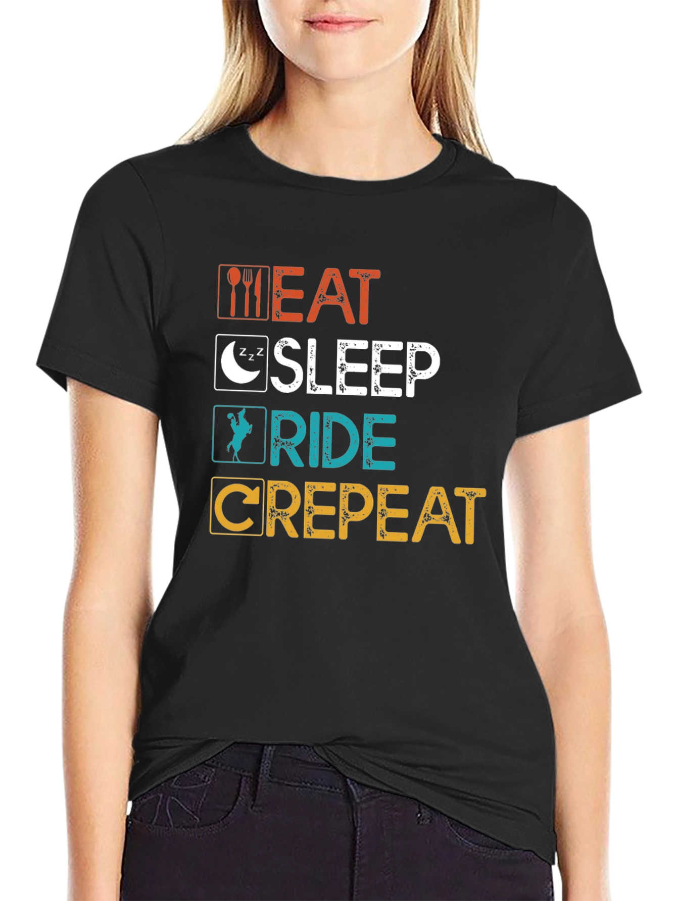 Eat Sleep Ride Crepeat Black T-Shirt