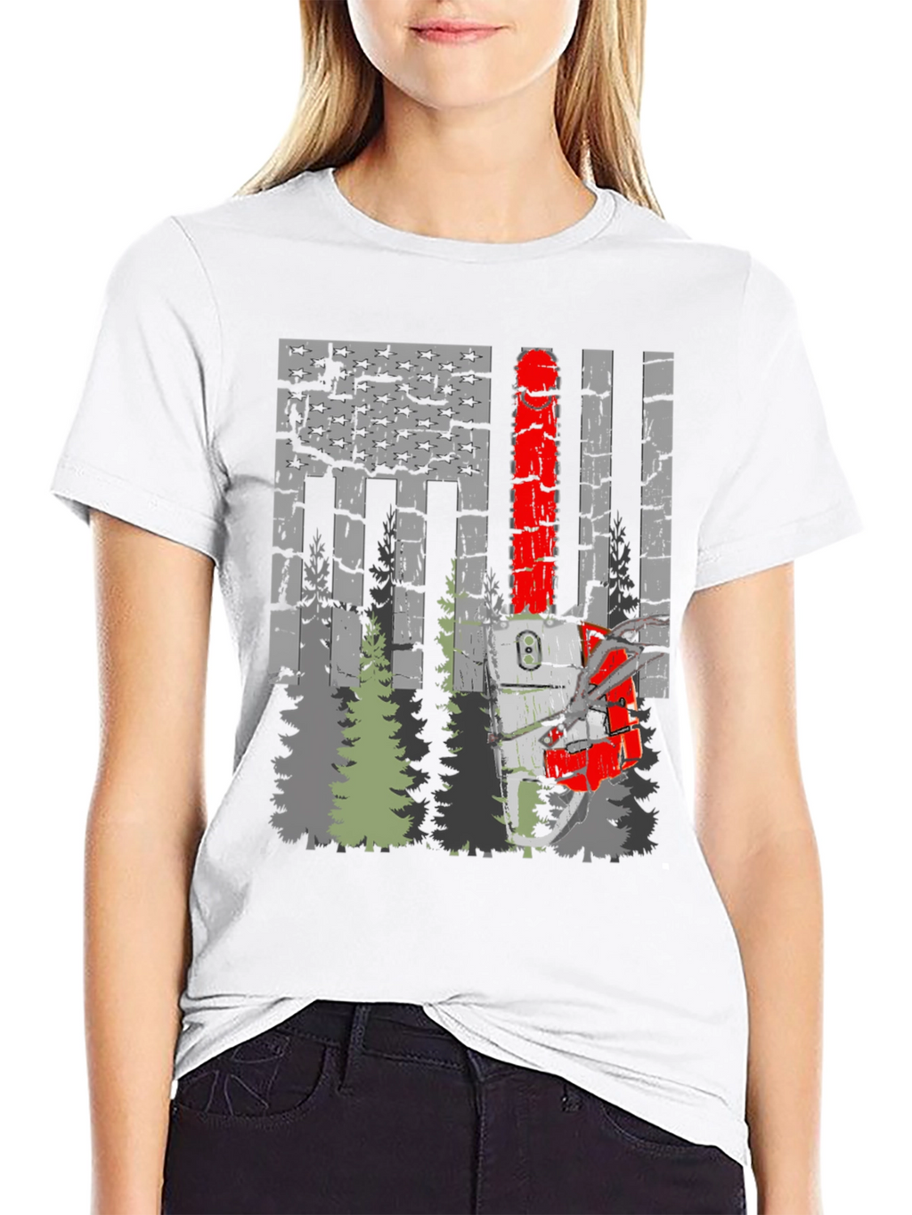 Chainsaw American Flag Forest T-Shirt