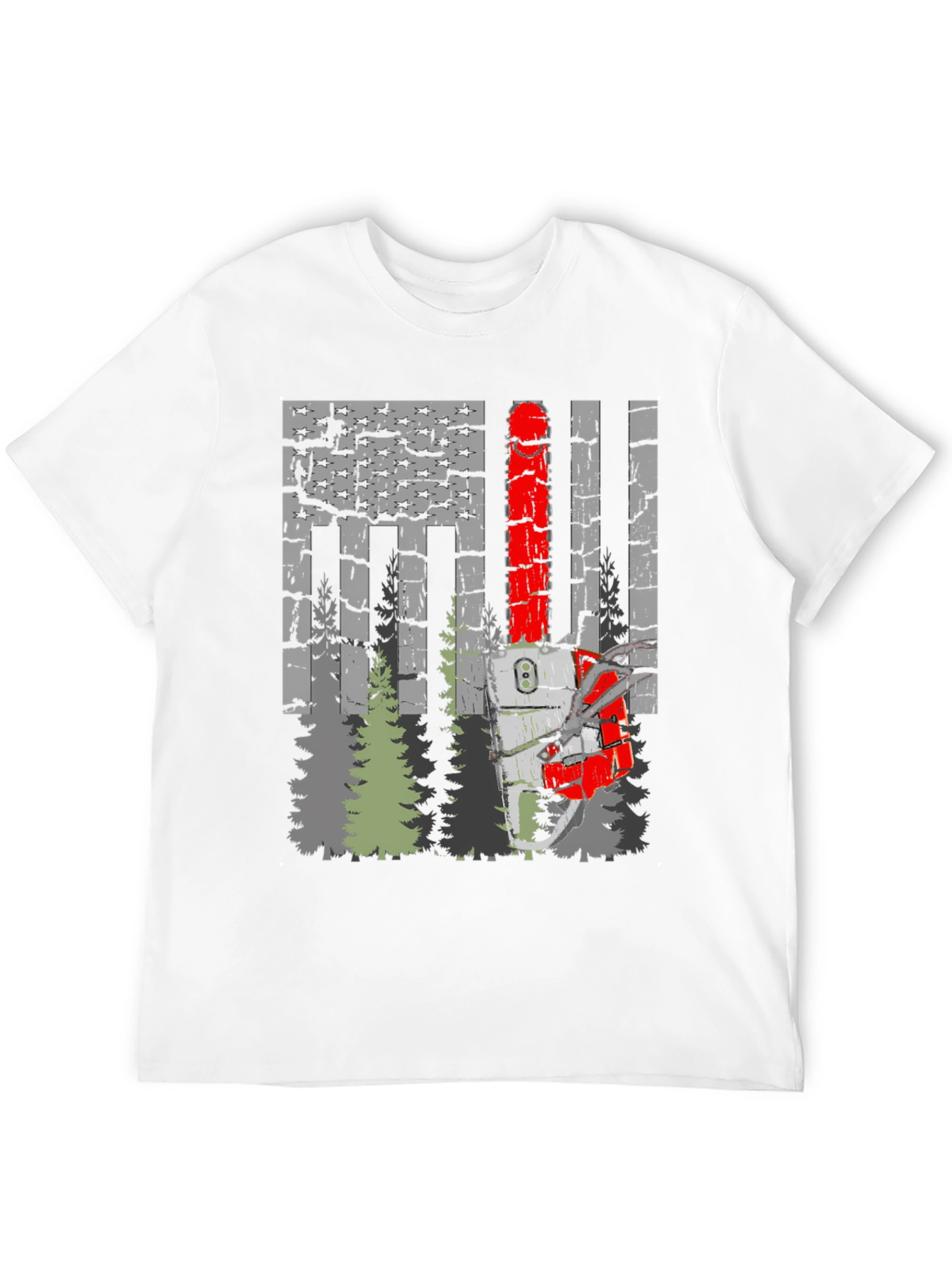 Chainsaw American Flag Forest T-Shirt