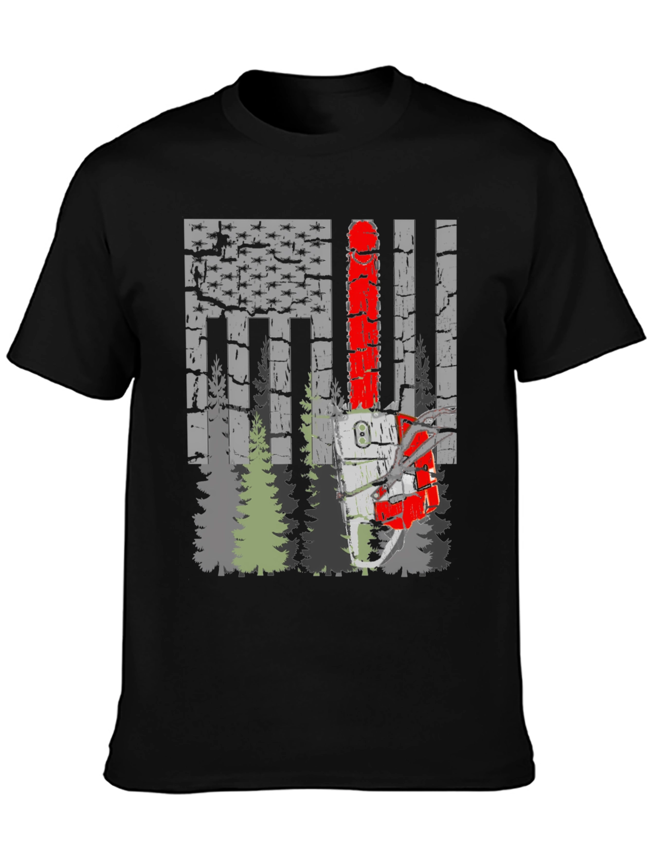 Chainsaw American Flag Forest T-Shirt