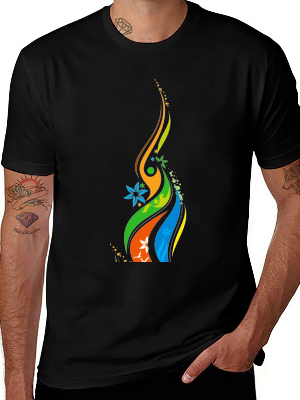 Vibrant Abstract Graphic Black T-Shirt