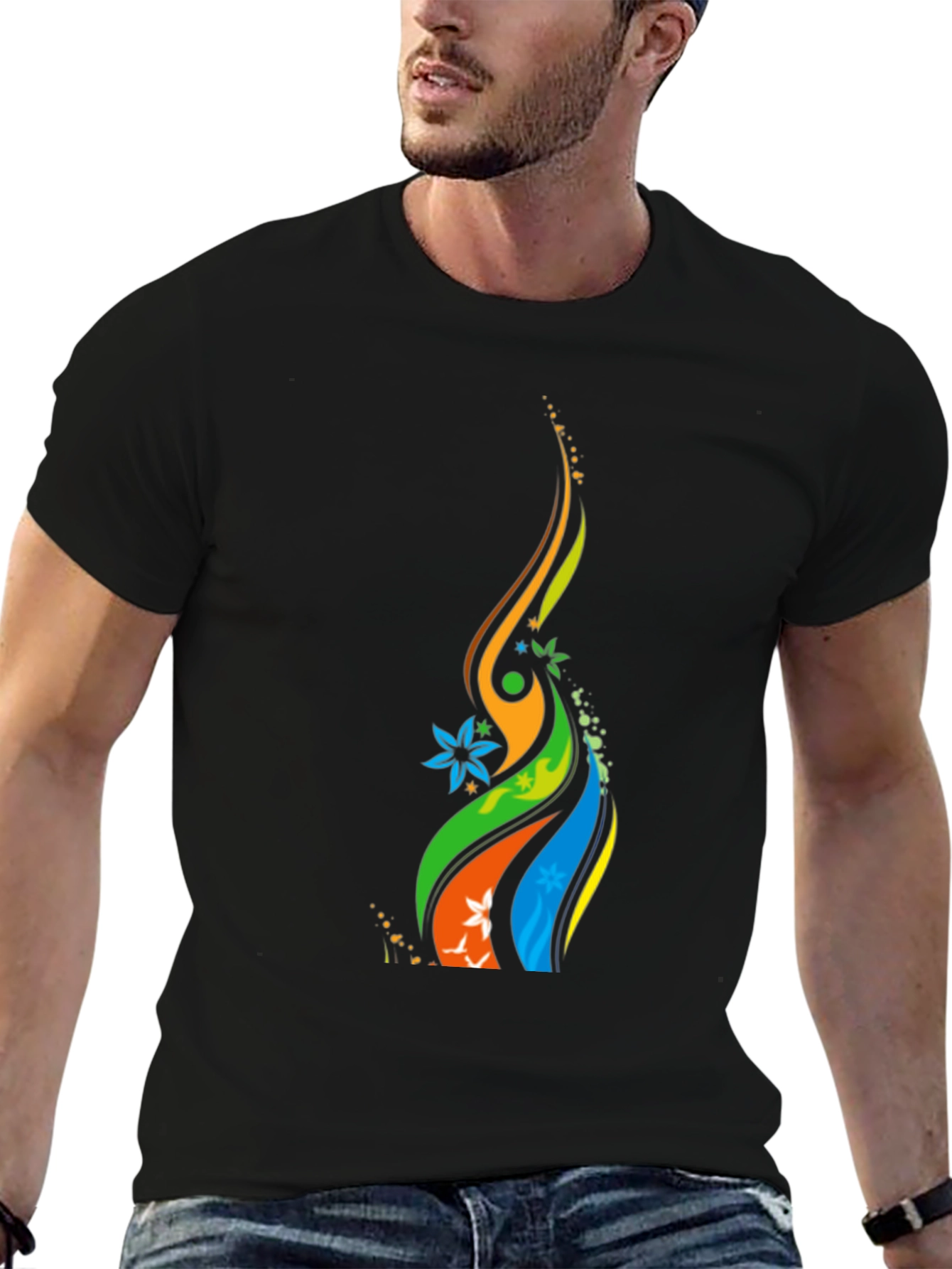 Vibrant Abstract Graphic Black T-Shirt