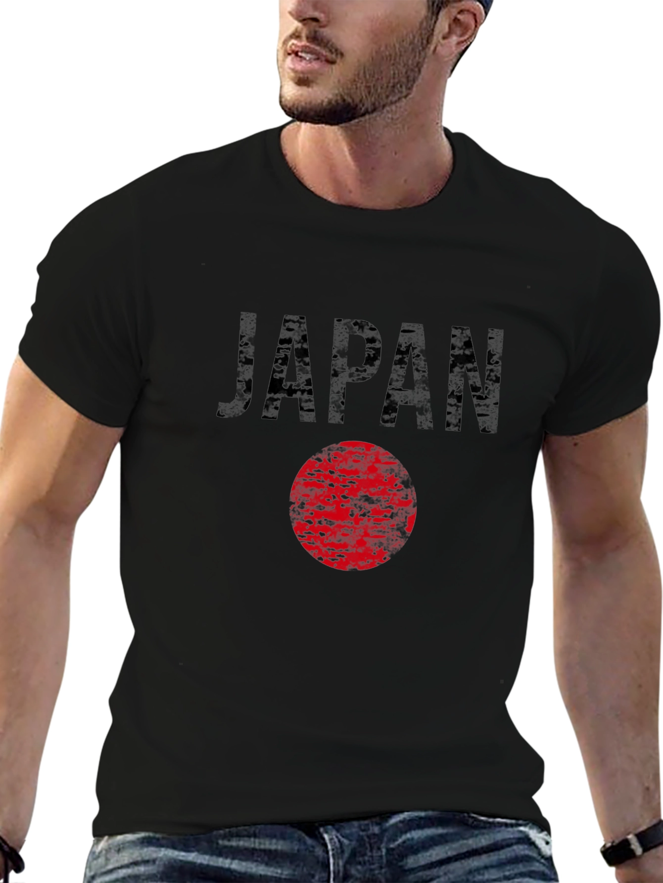 Japan Graphic T-Shirt - Distressed Flag Design