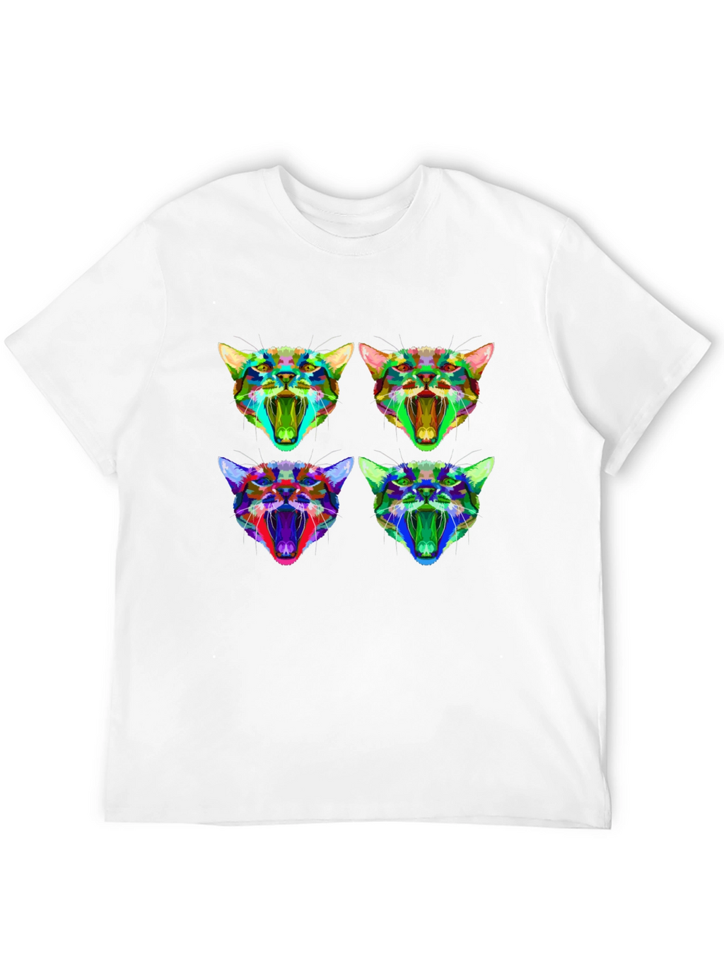 Abstract Geometric Cat Head Graphic T-Shirt