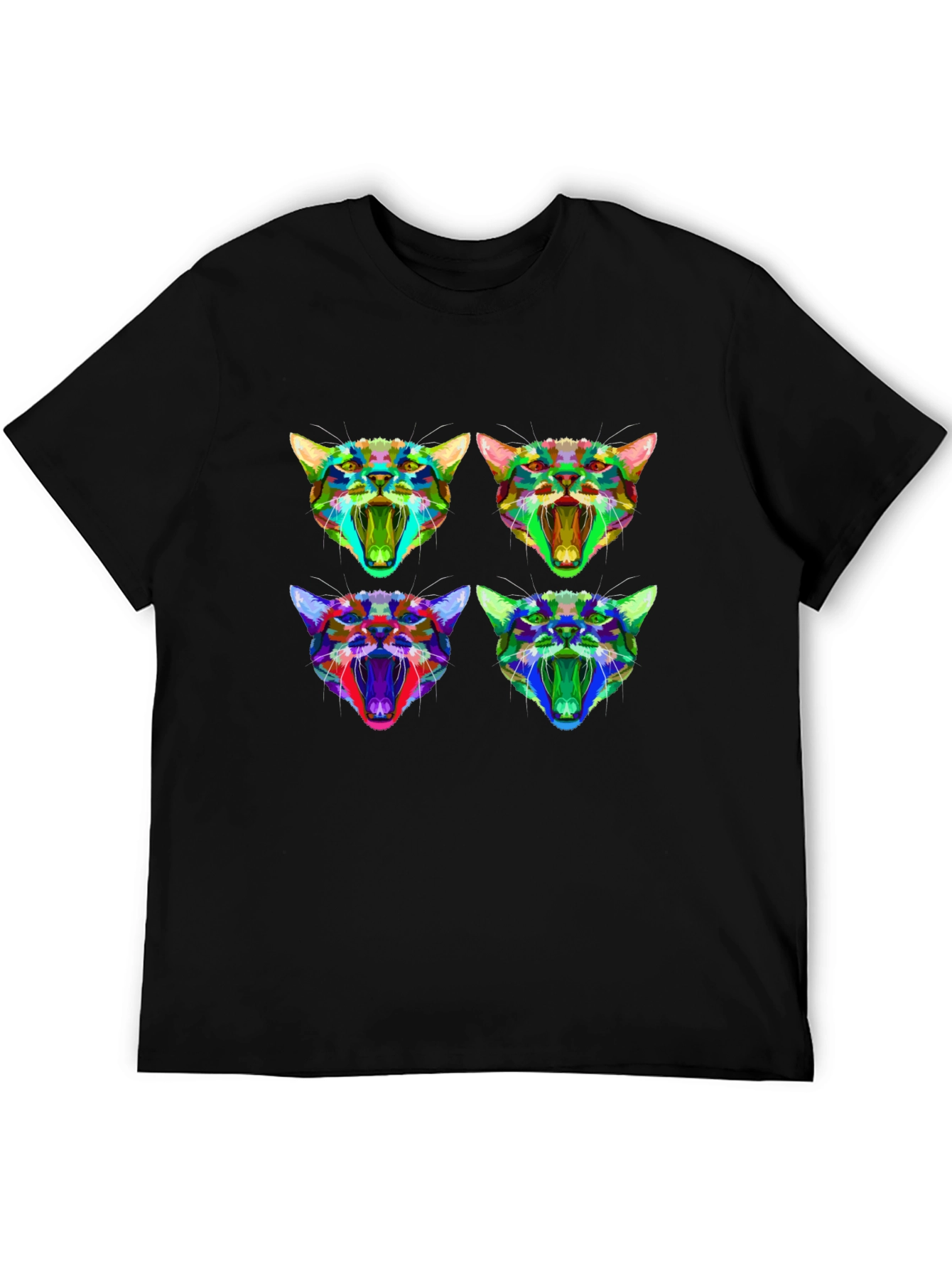 Abstract Geometric Cat Head Graphic T-Shirt
