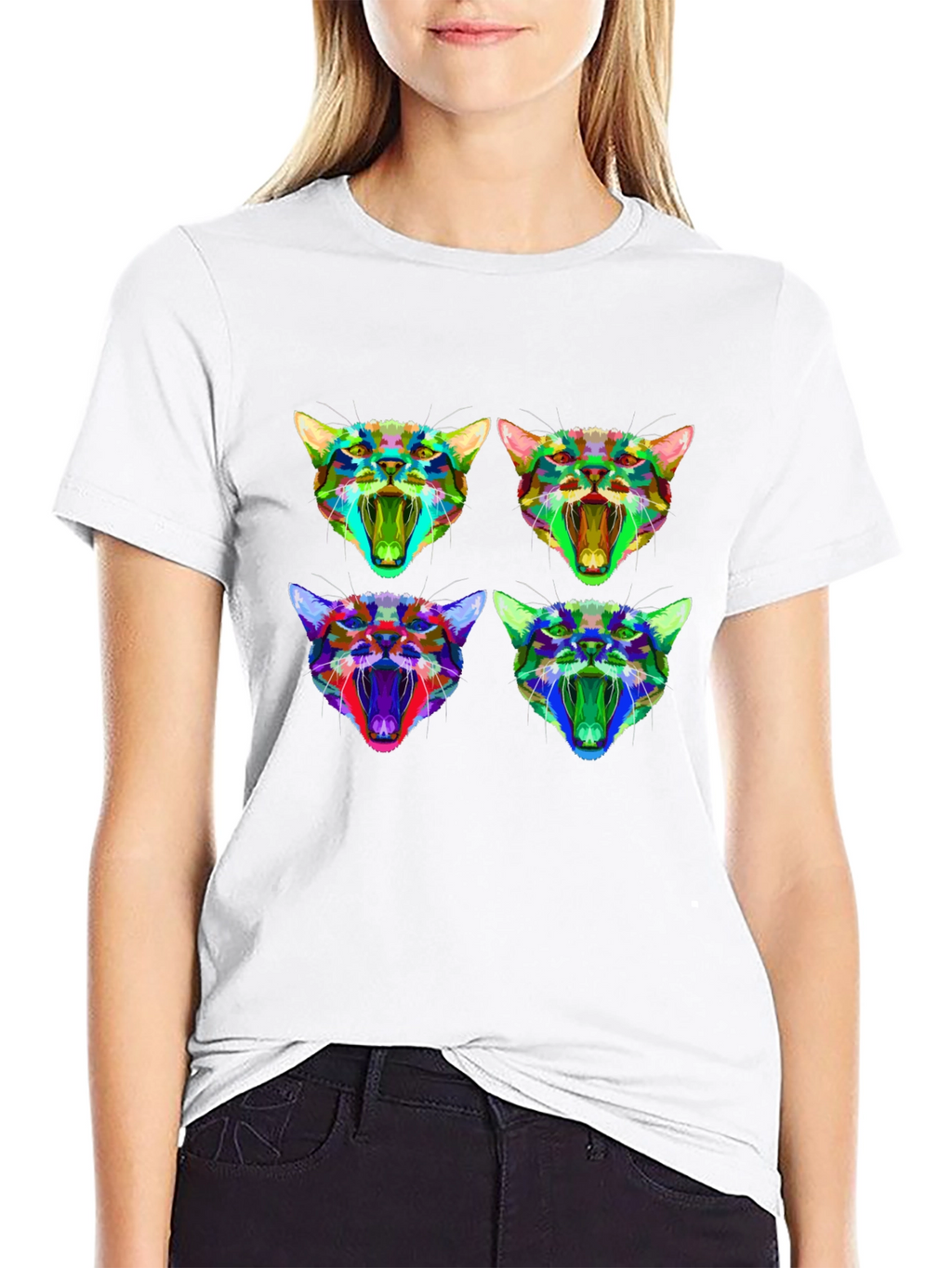 Abstract Geometric Cat Head Graphic T-Shirt