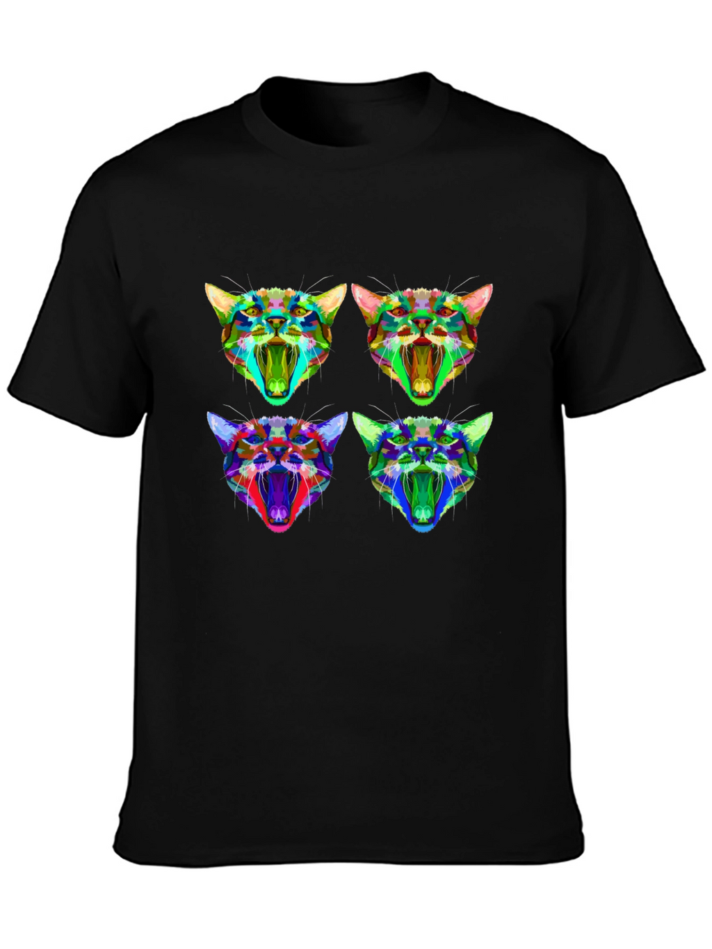 Abstract Geometric Cat Head Graphic T-Shirt