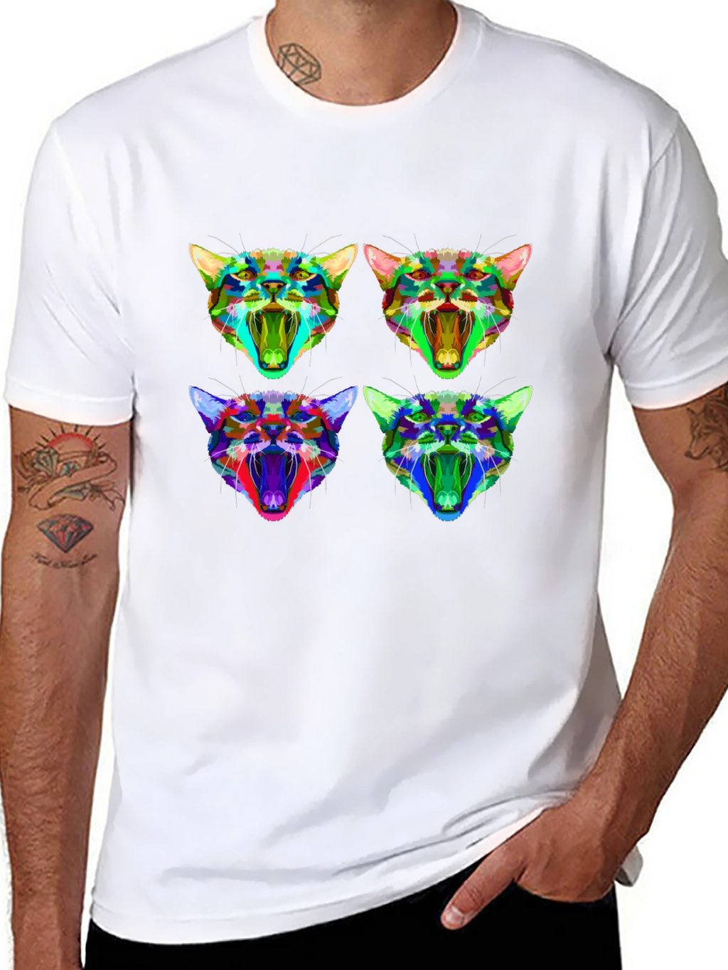 Abstract Geometric Cat Head Graphic T-Shirt