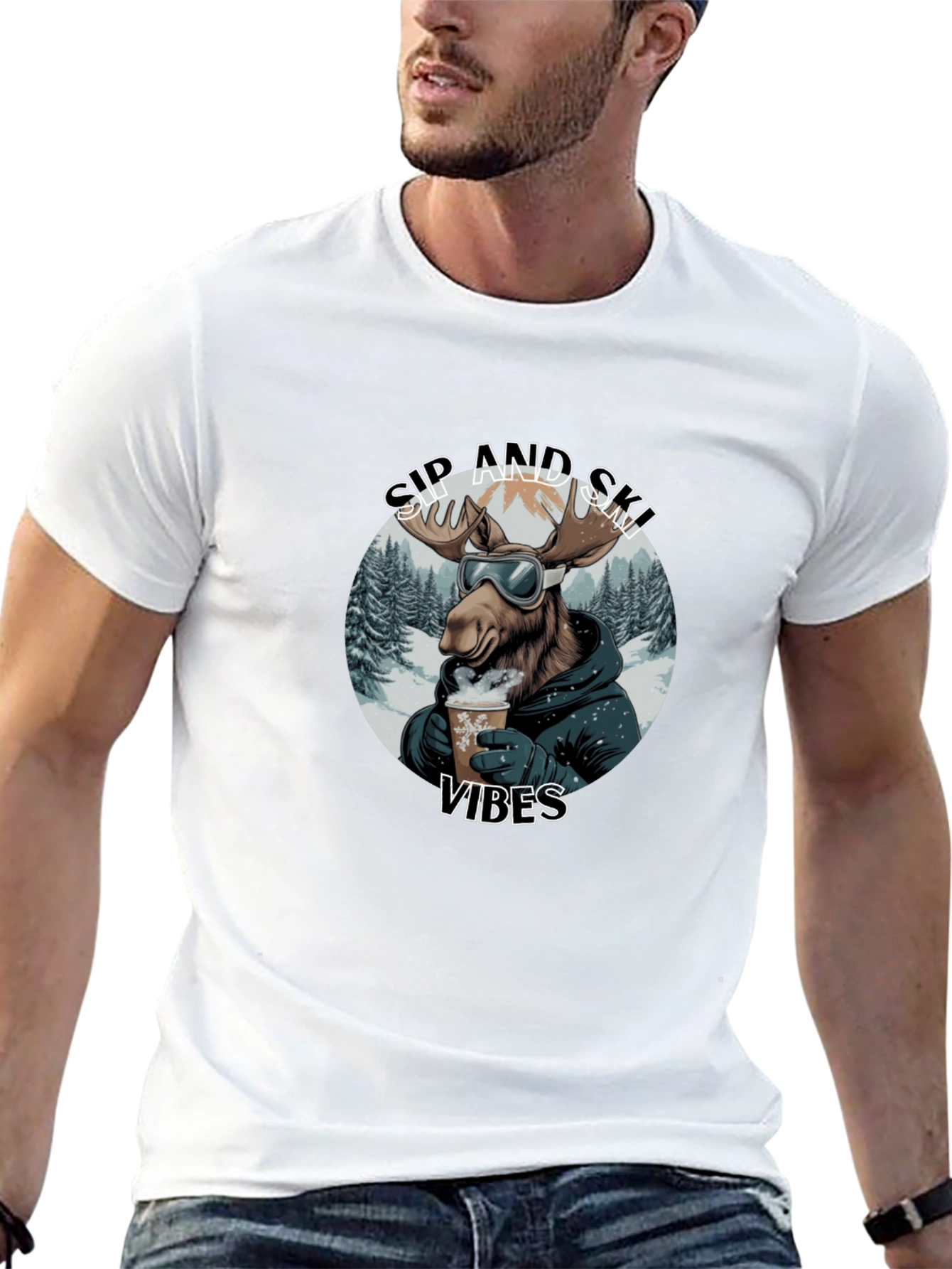 Sip and Ski Vibes Black T-Shirt