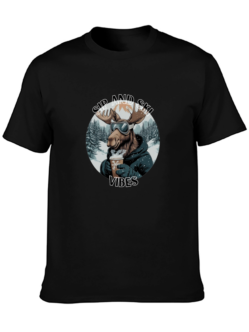 Sip and Ski Vibes Black T-Shirt