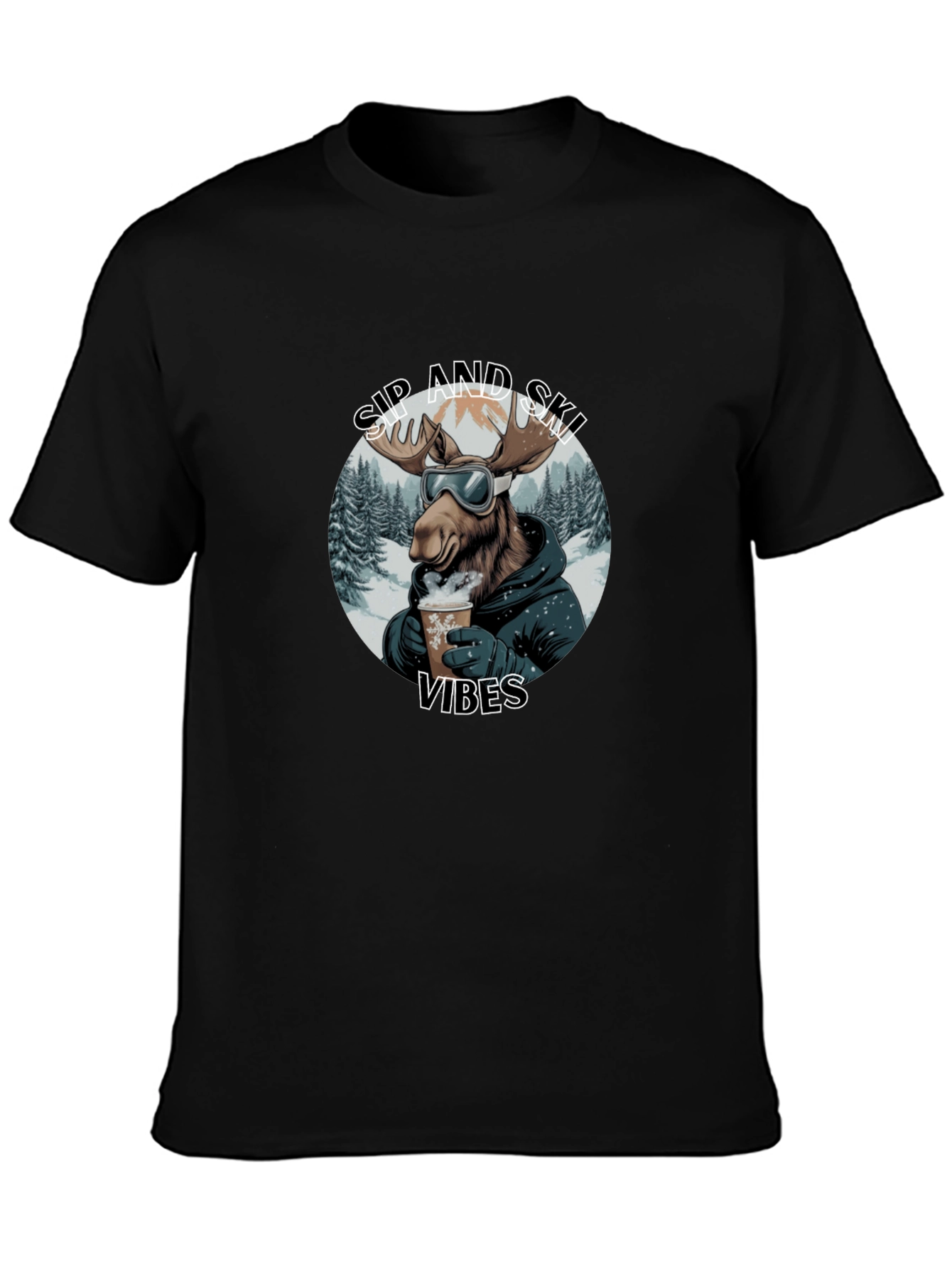 Sip and Ski Vibes Black T-Shirt
