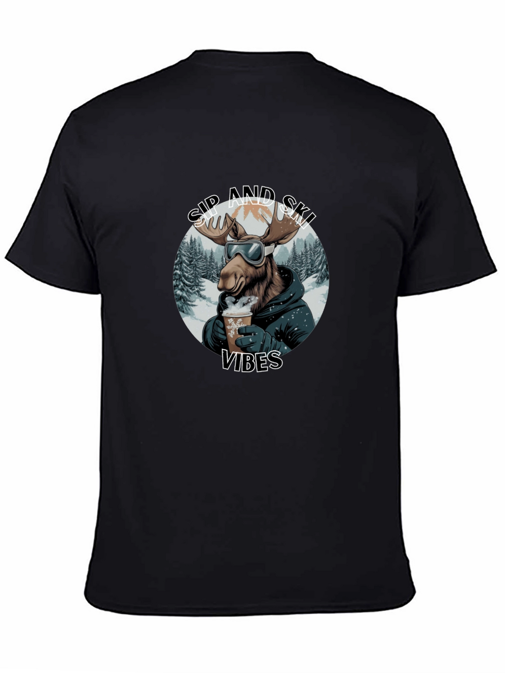 Sip and Ski Vibes Black T-Shirt