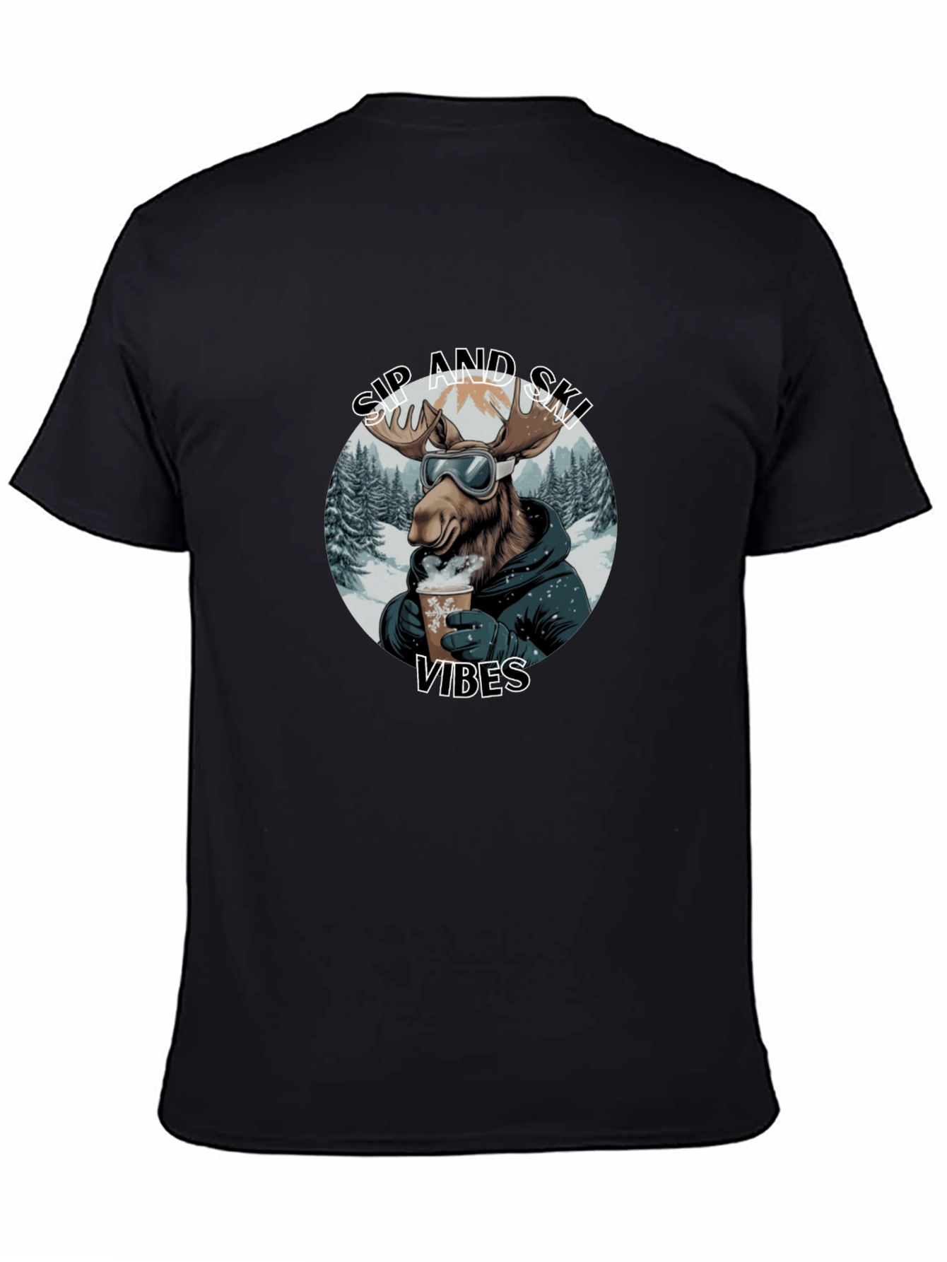 Sip and Ski Vibes Black T-Shirt