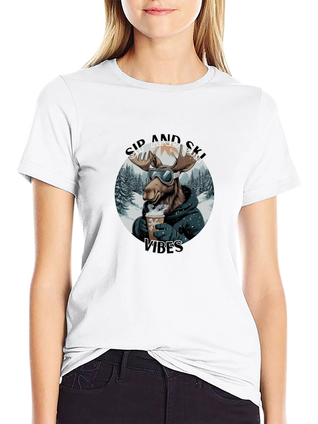 Sip and Ski Vibes Black T-Shirt