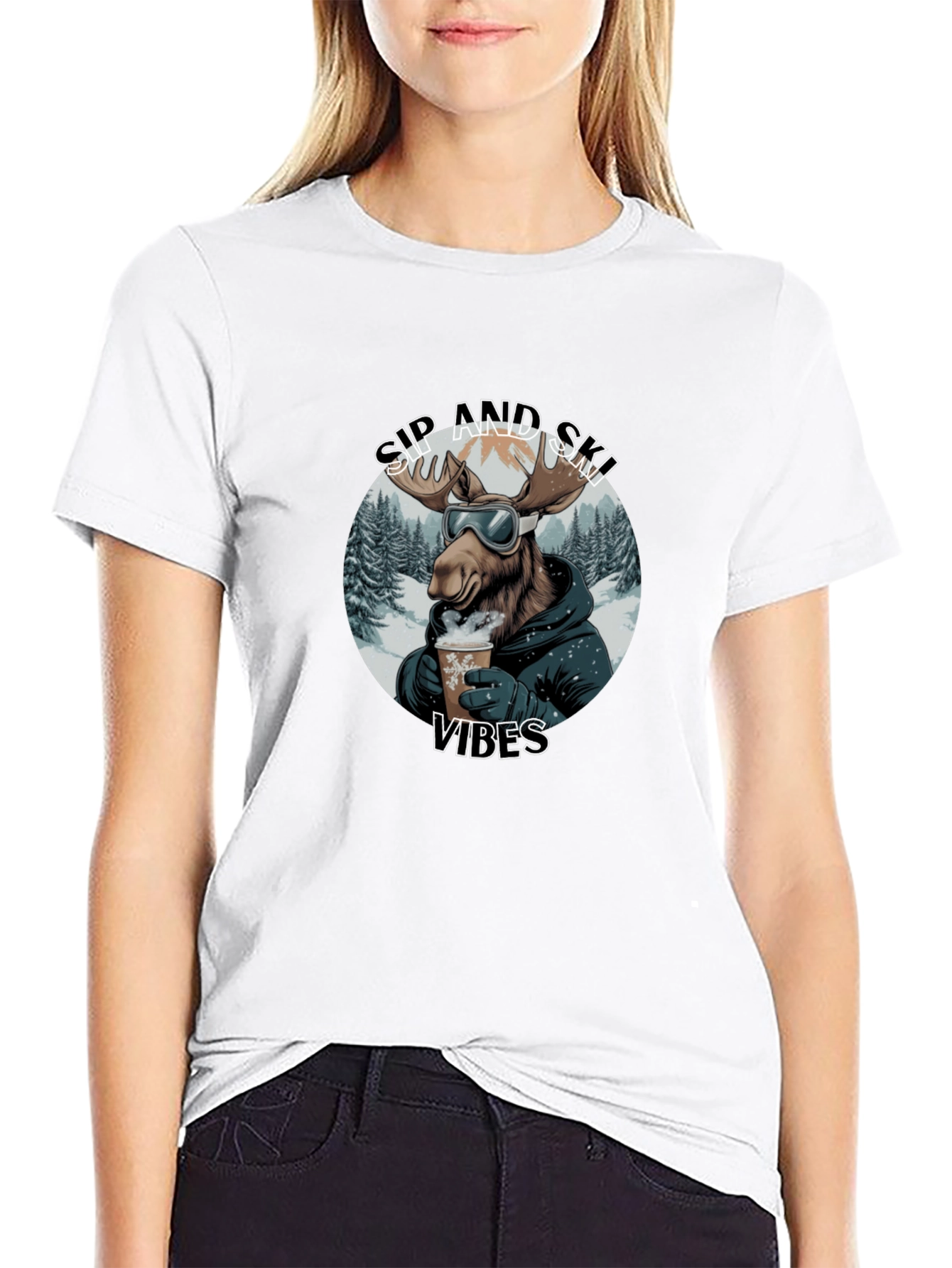 Sip and Ski Vibes Black T-Shirt