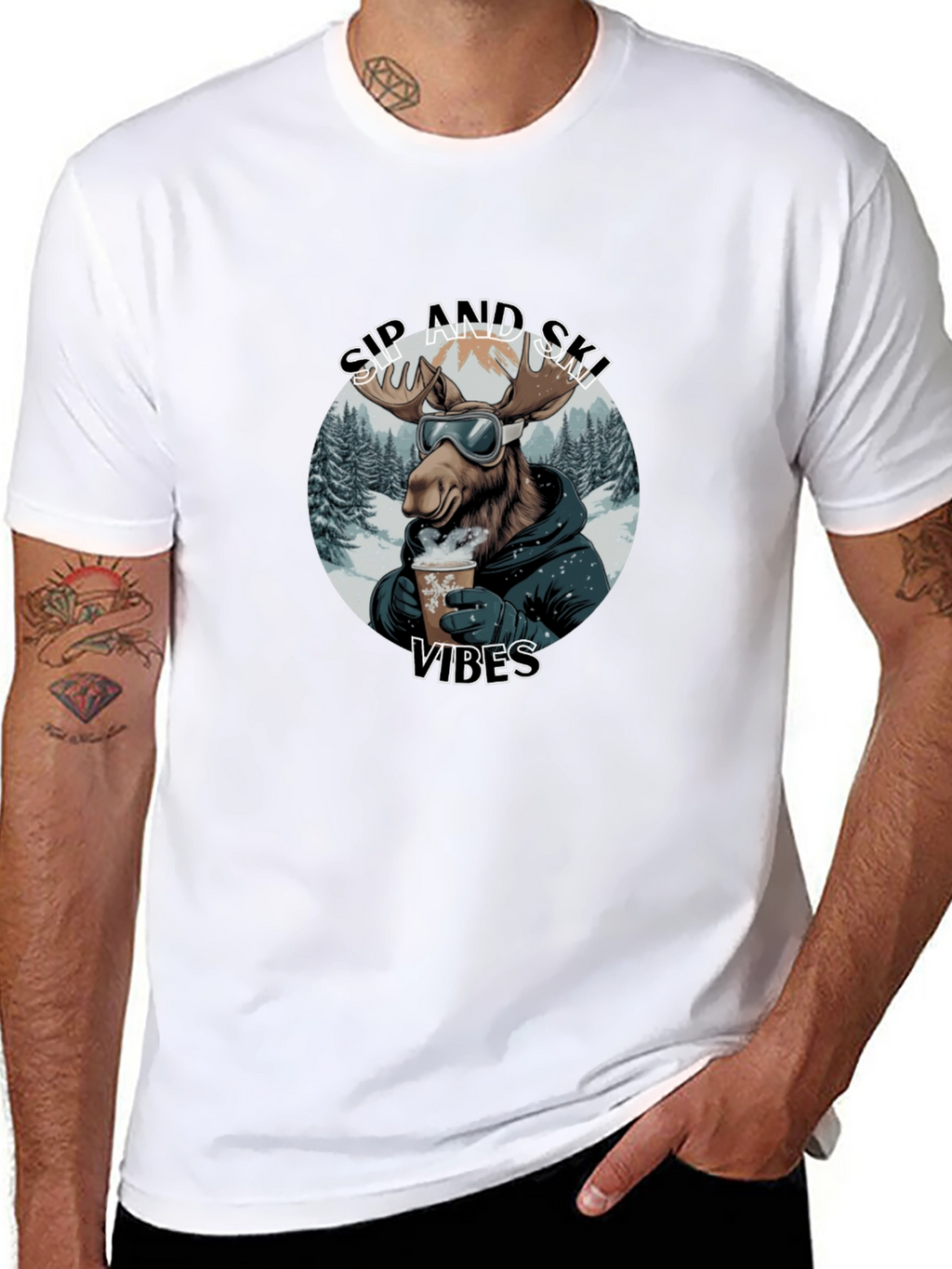 Sip and Ski Vibes Black T-Shirt