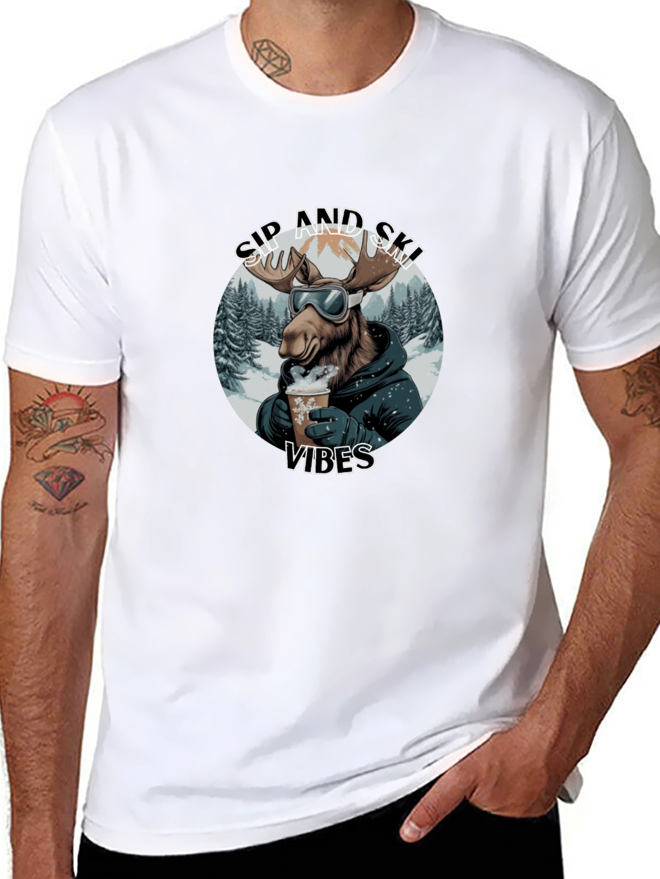 Sip and Ski Vibes Black T-Shirt